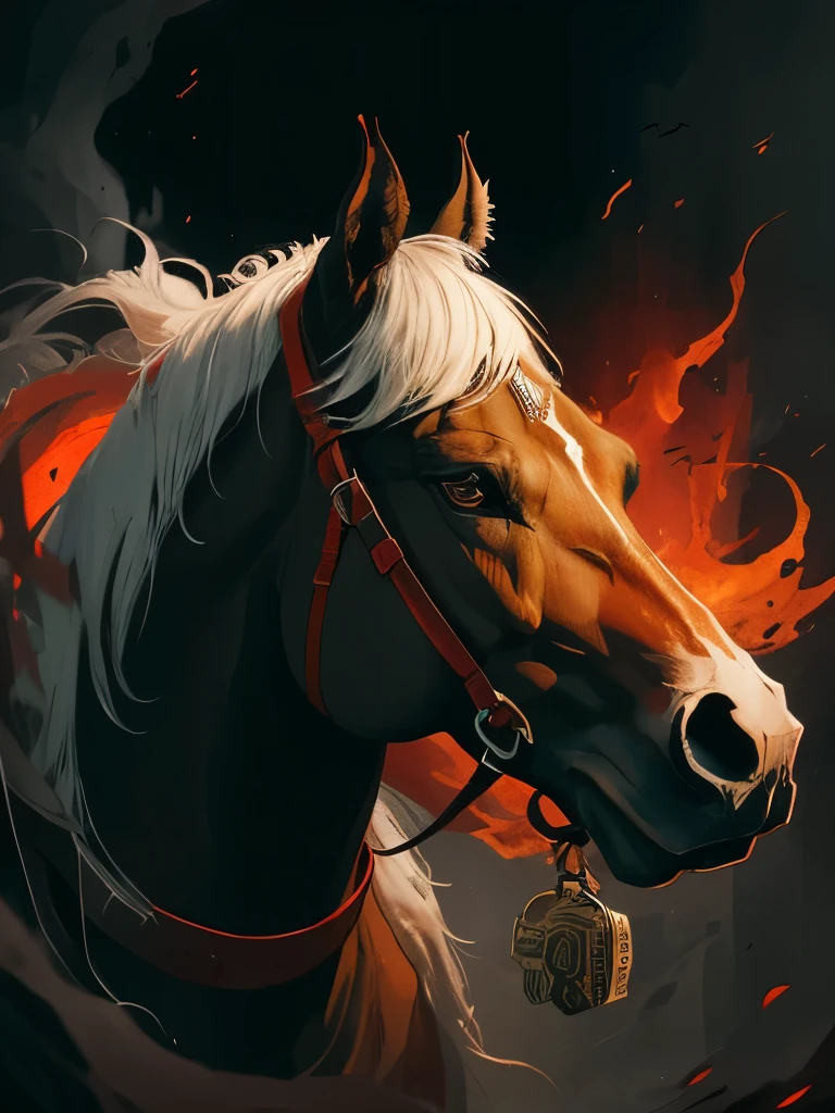 painting of a horse with a skull and a red tag, by Wolf Huber, by Shukei Sesson, by Nathaniel Pousette-Dart, by Kazys Varnelis, by Pál Balkay, by Nicolas Carone, by Jack Boul, by František Kaván, by Relja Penezic, by Petros Afshar