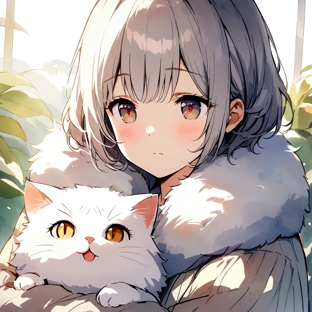 Highest quality、masterpiece、Detailed CG、American Shorthair、cute cat、Fluffy fur、Watercolor