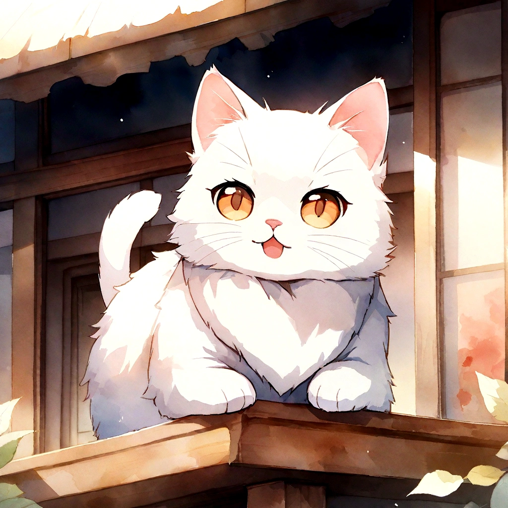 Highest quality、masterpiece、Detailed CG、American Shorthair、cute cat、Fluffy fur、Watercolor
