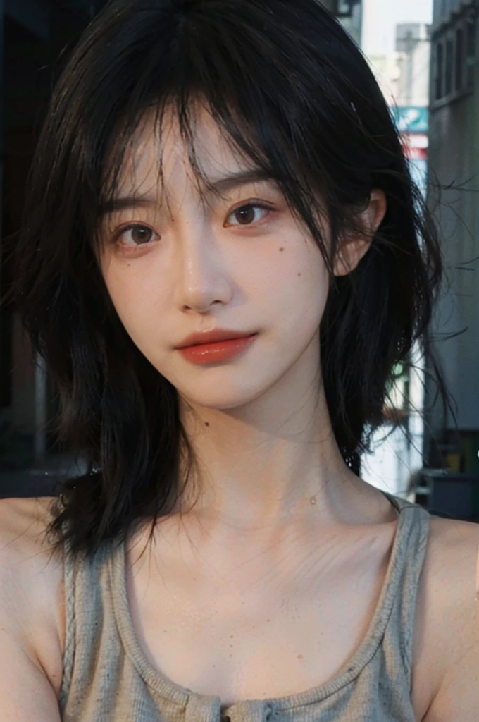 (Skin details:1.4), (smooth skin textures:1.3), Lipstick, background,海滩background， Direct vision, earrings, serene, calm, (Realistic and detailed eyes：1.2）, Natural skin texture, Realistic facial details, Soft dramatic lighting, Vivid details, 35 mm film, outdoor, (Photo Practical:1.4), (hyper Practical:1.4), (Practical:1.3), (Smoother lighting:1.05), (Improve lighting quality:0.9), (Highest quality real skin textures:1.4), Exquisite eyes, Delicate face, Close-up of face, (Enhance the beauty of skin texture:1.1), Hair details, Vest，normal body ratio, model, Moles under the eyes, thinking, A faint smile,公园background，Portrait Photography, Depth of Field, Bokeh, Surrealism, Ray Tracing, (Portrait Photography:1.1), Surrealism, High Detail, Chiaroscuro, Ray Tracing, reflected light, Ultra HD, Ultra HD, masterpiece, Textured Skin, Super Detail, High Detail, high quality, best quality