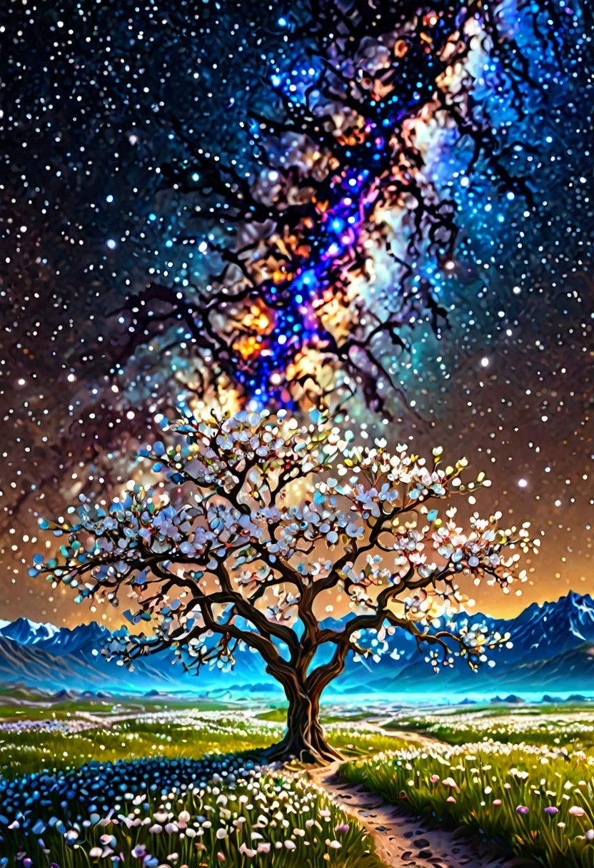 Crystal Spring Blossom,
Fantasy, Milky Way, transparent,
Sparkling, Sparkling, wonderful, colorful,
Magical Pictures, Dramatic lighting, Photographic realism, Super detailed, 4K, Depth of written boundary, High resolution