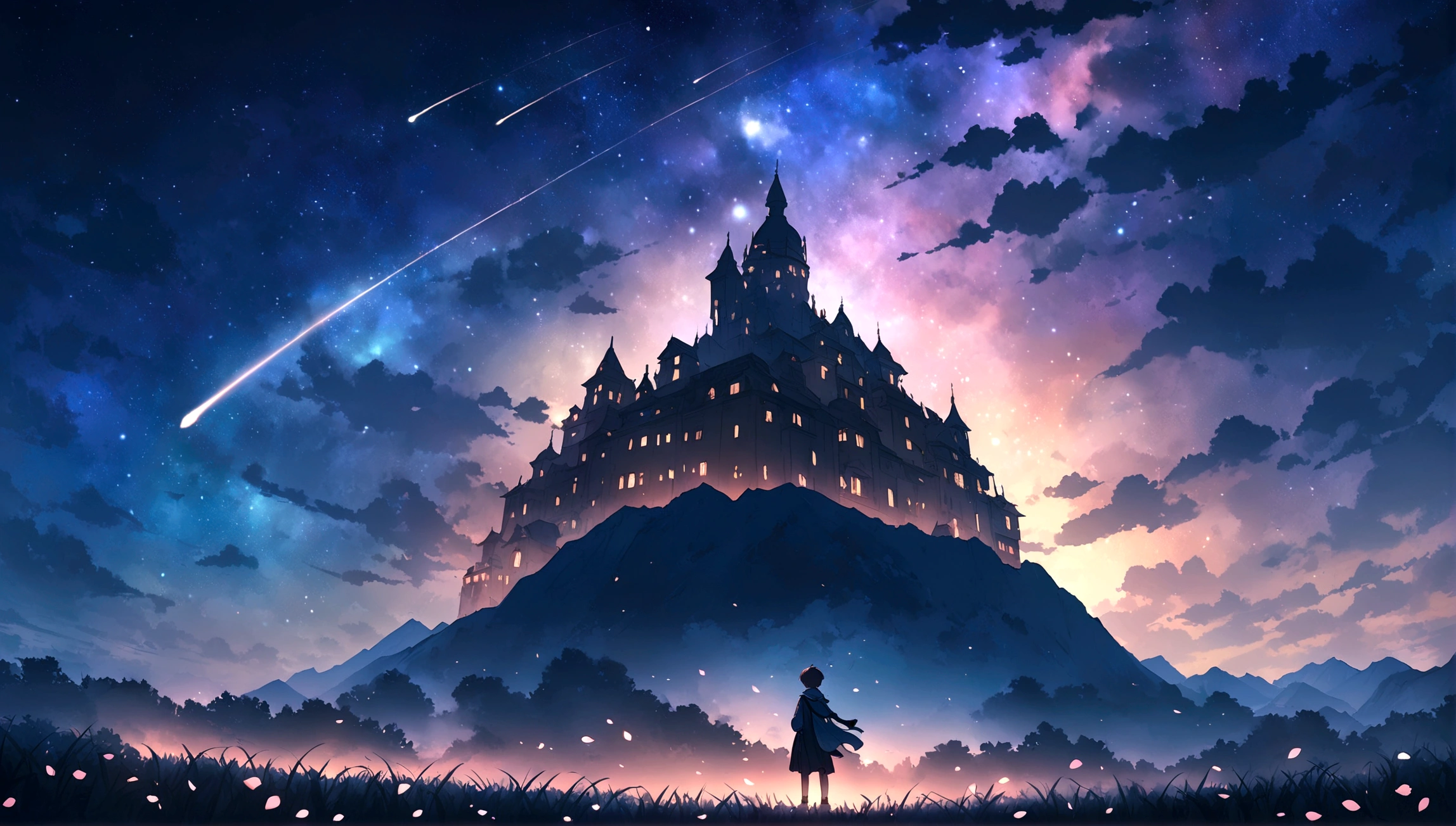 City of night、The sky is wonderful、meteor、3 year old sitting on top of a building、Brown Hair、Back view、The city is bright with streetlights、Landscape Main、Highest quality、Anime Scenery、Xin Haichen、building、Field、Milky Way 110207, distant 3 year old little boyt
the performer,(Zoom out:1.1),(meteor:1.2)、(comet:1.1,yourname、Low Anglem behind、Alola、shooting star、cherry blossoms、Standing in the Field、Highest quality、masterpiece、cloud、colorful、Starry Sky、performer、