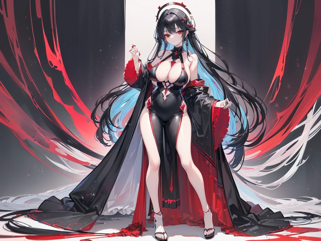(Exquisite eyes),(Clear and beautiful eyes:1.61),masterpiece, ung girl,(Black clothes and some red gems), Black long hair, (She has a huge red gem on her chest), Good Hand,((The Havoc of StarCraft)),full-body shot,Fighting Stance,(Red Eyes:1.466),short and small,(Very big breasts:1.35),(Pretty Face),(full-body shot:1.33),Beautiful hands