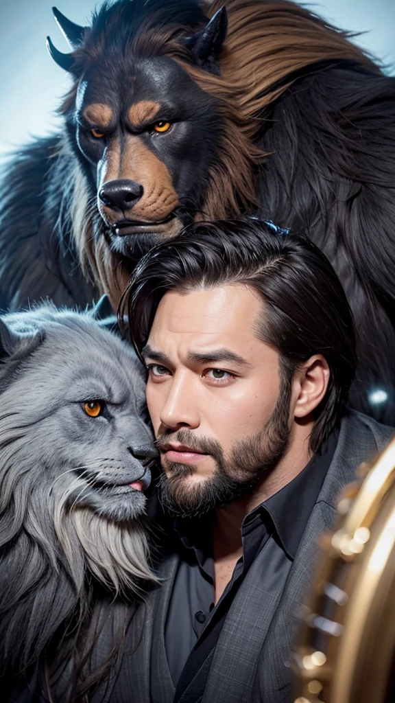 A beast with a human face and a man with a beast's face