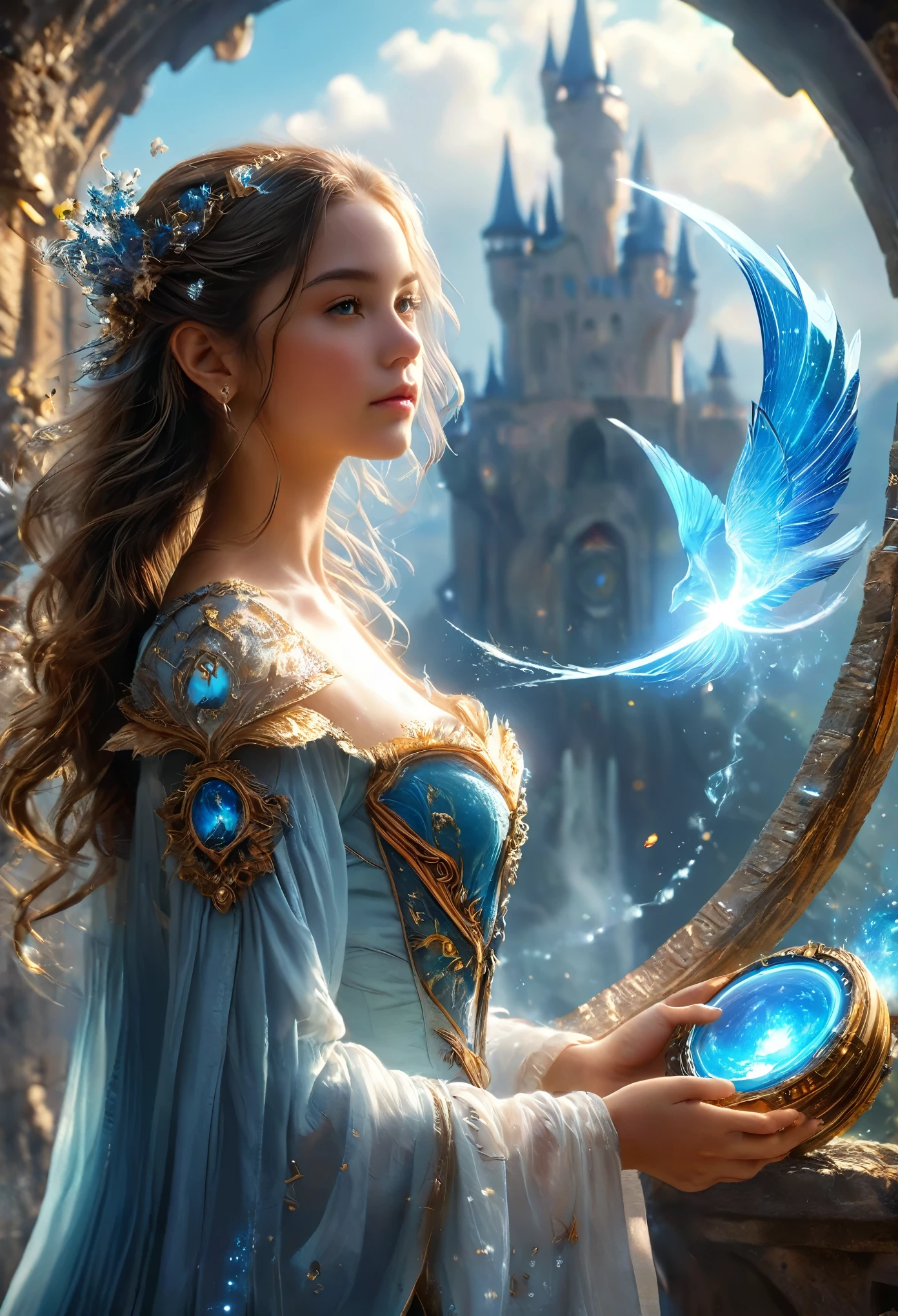 1 Beautiful girl, Fantasy world with magic portal, Everything is magical, The atmosphere is magical, Photo Real, Attention to detail, Highest quality, 4K