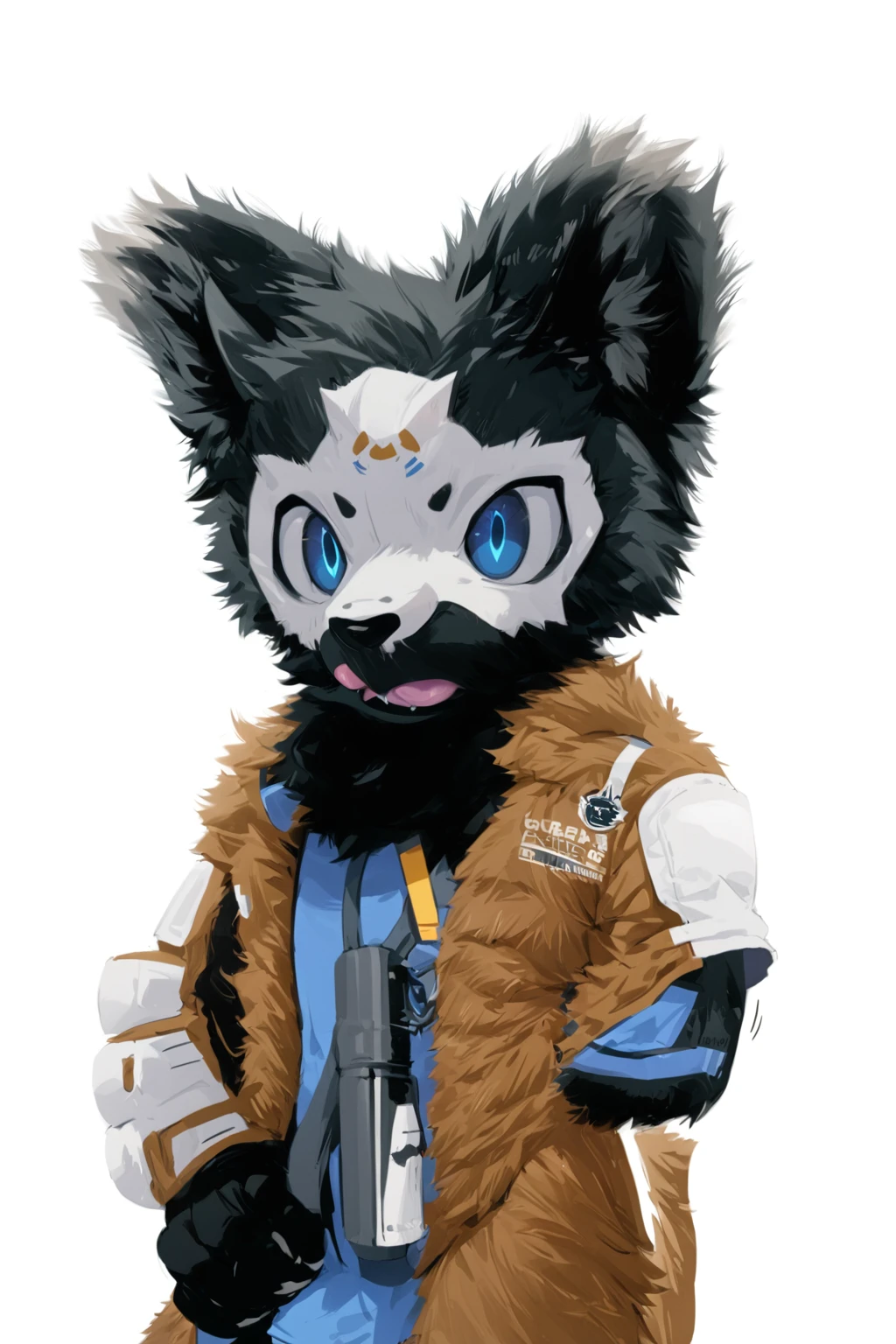 Line Art, anime style, Black hair, Dark Skin, White Mask ,furry,make a fist, Pink tongue, Black nose, Black broken corner, fur garment, fur garment!!!!, hairy character, Full body mascot, hyena, SFW, macro hairy, hairy fursona, hairy, the hairy fur garment is running, Anthropomorphic coyote male, An anthropomorphic cyberpunk fox, hairy mawshot, hairy furaffinity, 8K, super detail, uhd, masterpiece, anatomically correct, ccurate, super detail, high details, high quality, best quality, highres, 16K