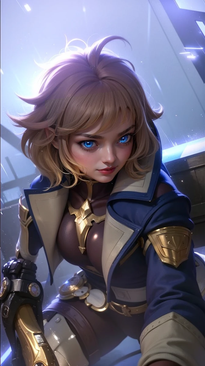 (female:1.2), 8k, ultra hd, ultra detailed texture, hyper realistic, masterpiece, detailed texture, detailed face, detailed skin, detailed lighting, (photorealistic:1.5), best quality, beautiful lighting, cinematic lighting, professional lighting, ultra highres, realistic, detailed hair, real hair, high quality, (realskin:1.5), extremely detailed, finely detail, ultra-detailed, 1girl, solo, elf, pointy ears, standing, demon horns, forehead protector, (blue eyes:1.5), v-shapped eyebrow, lips, red lips, evil smile, nose, make up, pretty, beautiful, cute face, long hair, blue hair, high ponytail, large breasts, cleavage, armpit, navel, stomach, black armor, pauldrons, bare shoulders, shoulder armor, thigh high, sleevless, detached sleeves, breastplate, gauntlets, karina \(mobile legends\), depth of field, looking aways, white skin, skin tight, amazing pose, outdoors, glowing, dark view.