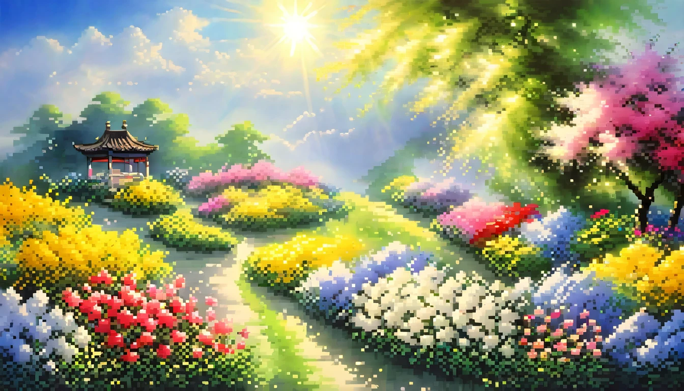 Heaven, Heaven, Light, Light彩, happiness, A bright smile, 闪Light, Flowers, Garden, Light环, cloud