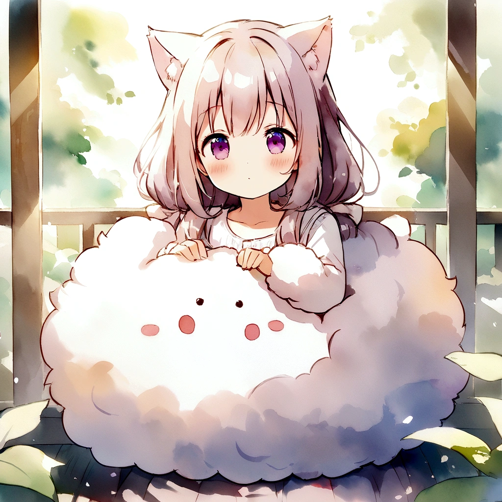 Highest quality、masterpiece、Detailed CG、Amesho、cute cat、Fluffy fur、Watercolor
