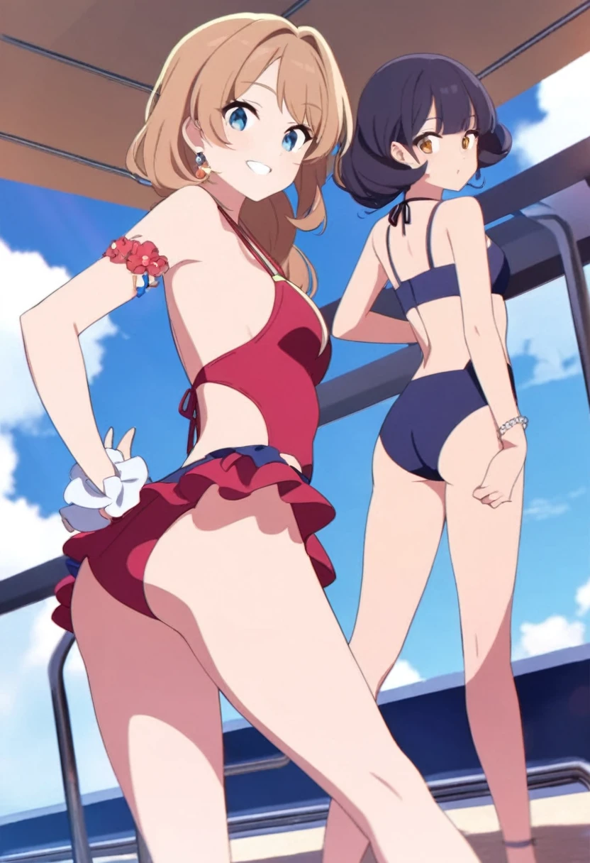 2 girl, swimsuits,cute posing,glamorous