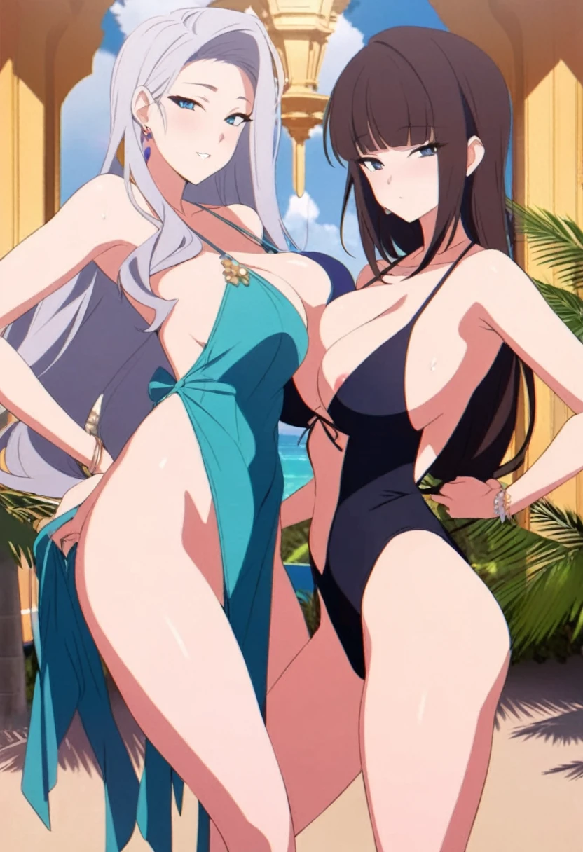 2 girl, swimsuits,sexy posing,glamorous,nsfw