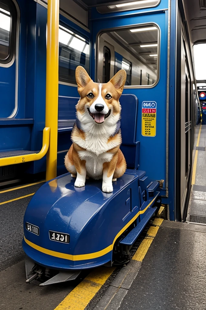 Superhero corgi, stopping a train