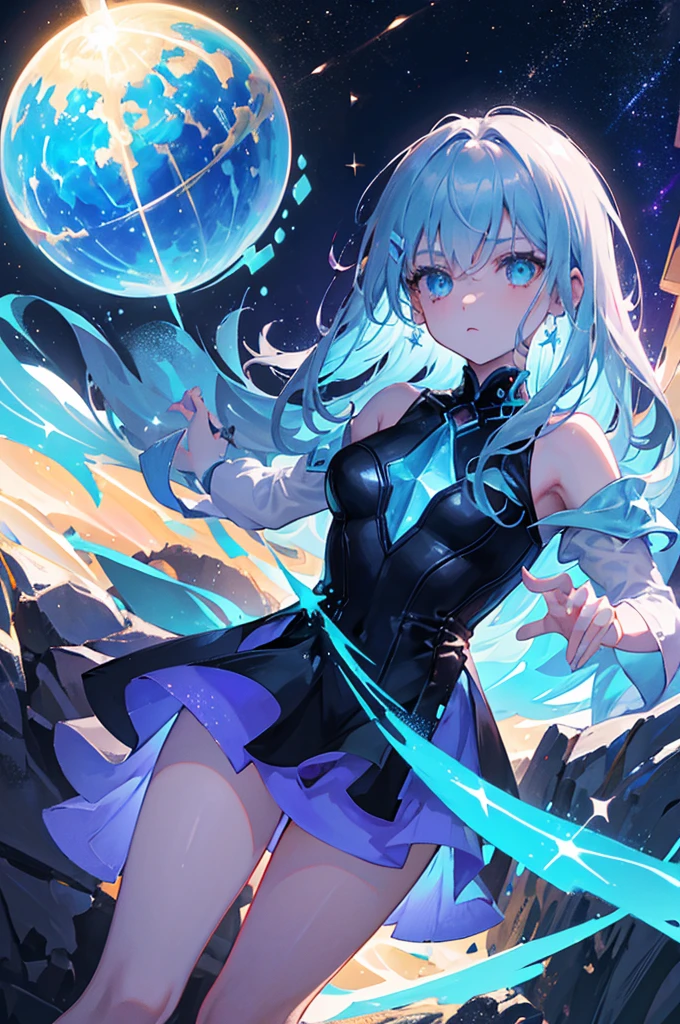 cosmic background:
A space scene with nebulae, Stars and galaxies, reflecting the interdimensional theme.

Image of Riven:
Riven in central position, with a cryptic expression. Um olho azul celestial e o outro rot ardente. Wearing black outfits with blue details, rot, silver and gold, highlighting your mysterious figure.

Orb two worlds:
The orb floating next to Riven, emanating an intense light, symbolizing your connection with other dimensions.

mysterious light:
A small floating light that guided Riven to the temple, Adding an Element of Mystery.

testi:
Title of the Live: “Between Light and Shadows” Tagline: “Join the interdimensional journey” Channel Name: “Riven Starwind”
Estilo e Cores:
Paleta de cores: cosmic black, azul celestial, fiery red, mystic silver, Golden Style: Futuristic and mystical design with light and shadow effects. Stylized fonts with a touch of fantasy and science fiction.
Additional Detail:
Floating Elements: Small cosmic shards and runes floating around Riven&#39;s image to add dynamics and depth.
Border and Layout: Soft, rounded edges with a slight shine, complementing the interdimensional theme.