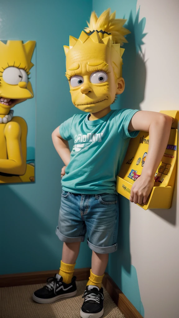 Um walpaper do bart simpson pixando uma parede com o nome yuri