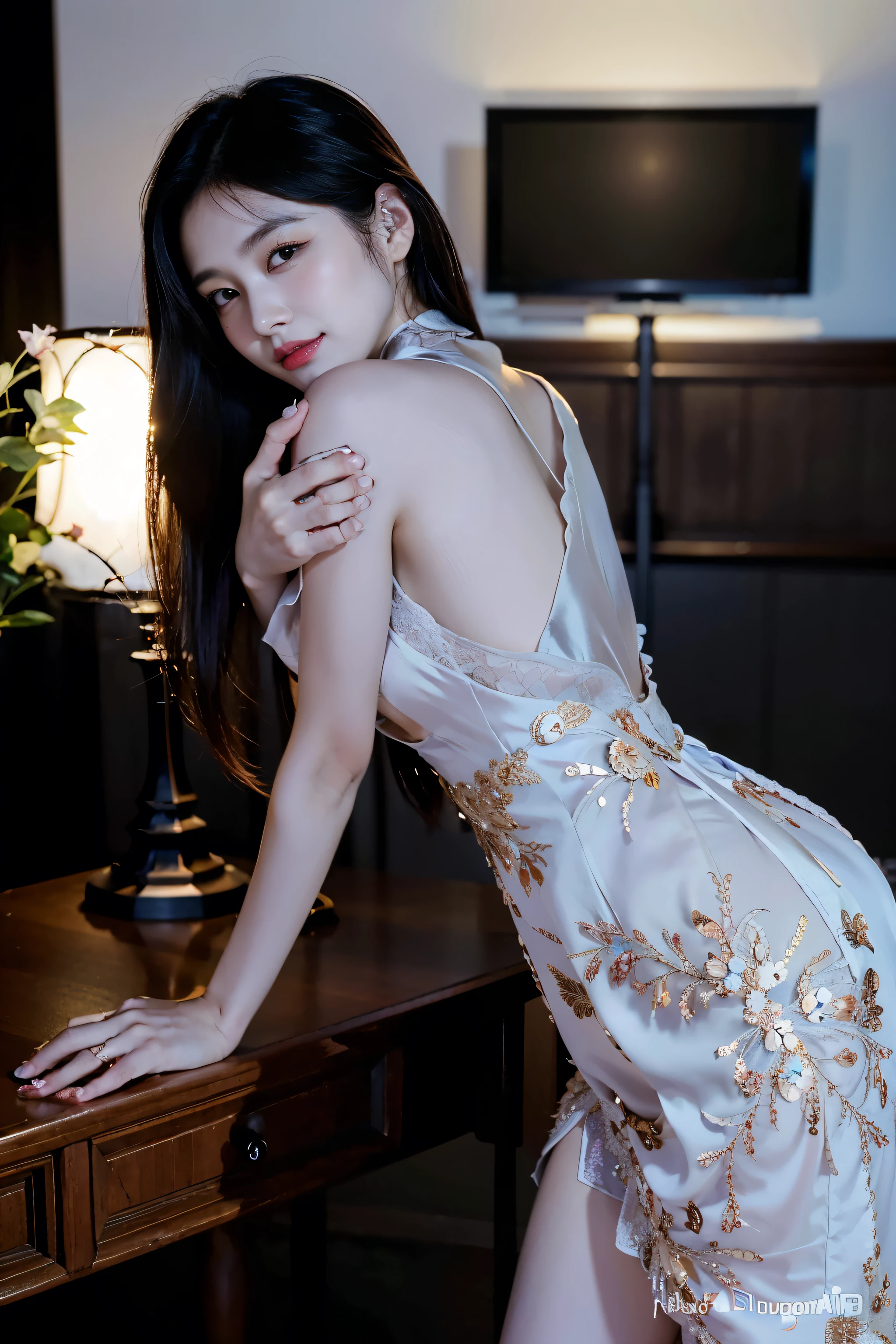 (((Medium Length Hair))), Best quality, 8K, HDR, high resolution, absurdes:1.2, Blurred Background, Background Scenery:1.2, photography oF, (RAW photos:1.2), (Reality:1.4), (masterpiece:1.3), (intricate details:1.2), 1 Girl, 独奏, Japanese Girls, delicexisted, BeautiFul detailed, (Delicexiste double eyelids), (Detailed Facial Feexistures), big, (((Big breasts))), Firm skin, (Watching_exist_peeping exist the viewer), from_front, (thin),(Best quality:1.4),(超high resolution:1.2),cinemexistic lighitnglamplight,(Extremely detailed illustrexistion),(Lip gloss,Best quality,超high resolution,depth oF Fields,Caustic lines,Extensive illuminexistion,nexisturalshadow,85 mm, F/1.4, iso 200, 1/160 seconds:0.75),1 Girl, Solitary, (((silk vest))) Smile, ((silk clothing,pleexistedskirt,Classroom))