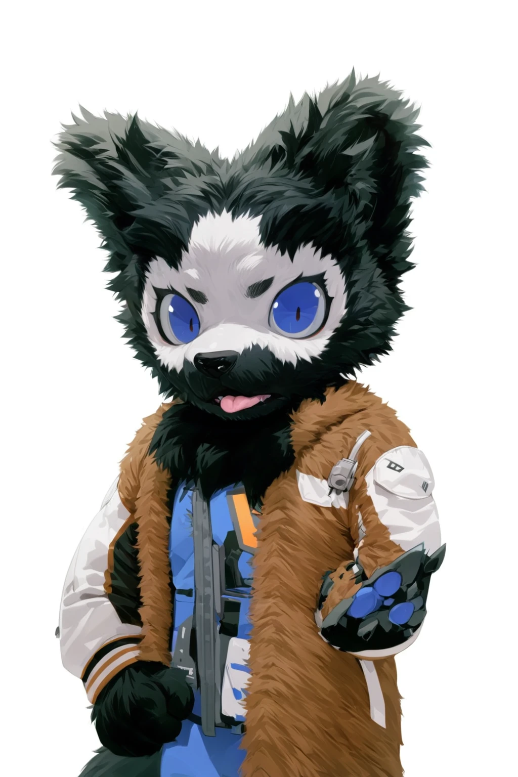 Line Art, anime style, Black hair, Dark Skin, White Mask ,furry,make a fist, Pink tongue, Black nose, Black broken corner, fur garment, fur garment!!!!, hairy character, Full body mascot, hyena, SFW, macro hairy, hairy fursona, hairy, the hairy fur garment is running, Anthropomorphic coyote male, An anthropomorphic cyberpunk fox, hairy mawshot, hairy furaffinity, 8K, super detail, uhd, masterpiece, anatomically correct, ccurate, super detail, high details, high quality, best quality, highres, 16K