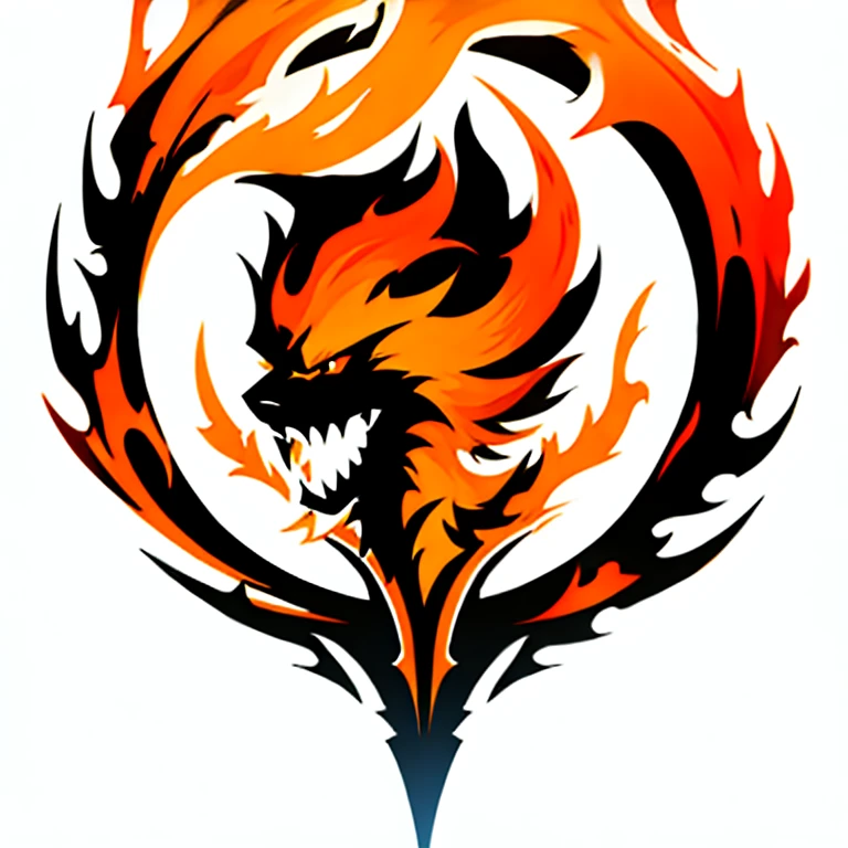 a logo using a detailed flame design, very simple for a fire faction in an RPG world, fire emblem, just orange color, mighty, bold, concentrated, Symmetrical, chic, high qualiy