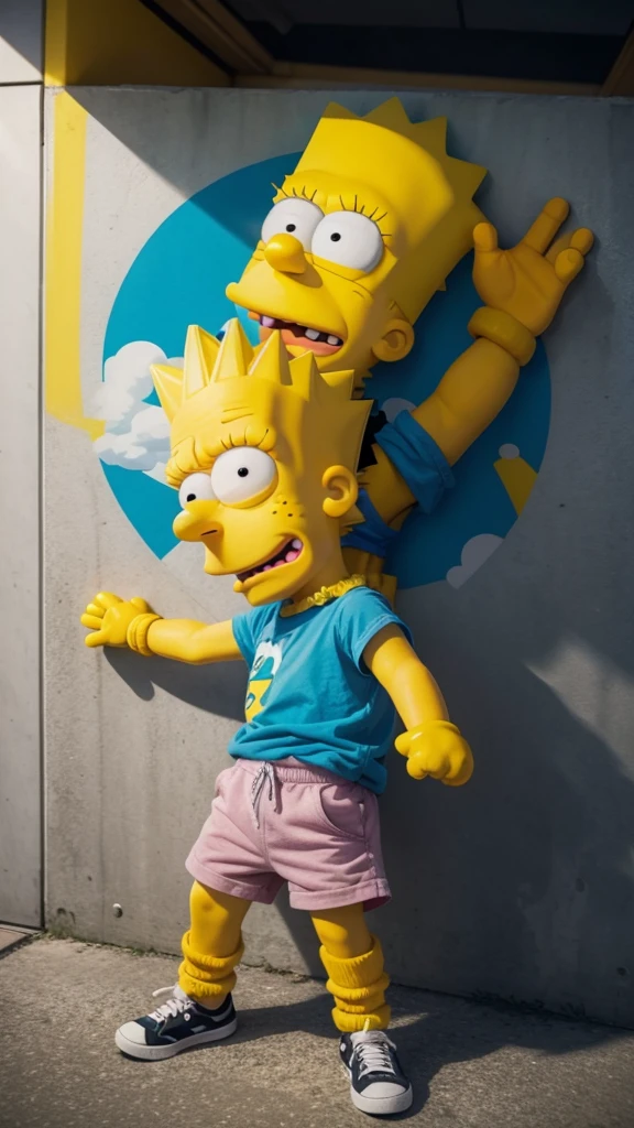 bart simpson pixing wall using the name yuri cartoon style 