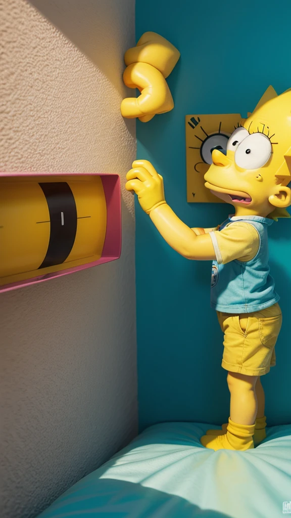 bart simpson pixing wall using the name yuri cartoon style 