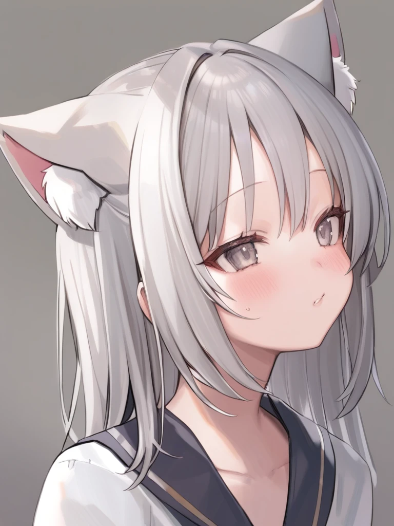 1 girl、underwear、cute、upper body portrait、gray hair、cat ears、