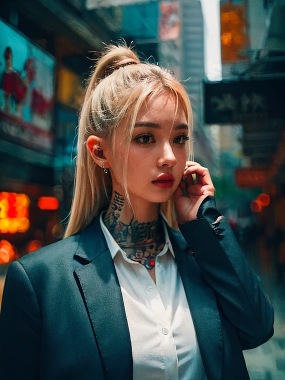 portrait, Tech Black, calm cyberpunk style,  Tattoo on hand, white shirt, black suit, masterpiece, best quality, RAW photo, felix englund style, SIGMA 50mm F1.4, leica_style, candytt