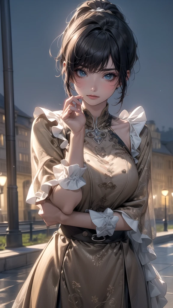 (Random Pose),(Highest image quality,(8K),Ultra-realistic,best quality, high quality, high definition, high quality texture,high detail,beautiful detailed,fine detailed,extremely detailed cg,detailed texture,a realistic representation of the face,masterpiece,Sense of presence),Shy,smile，Night view