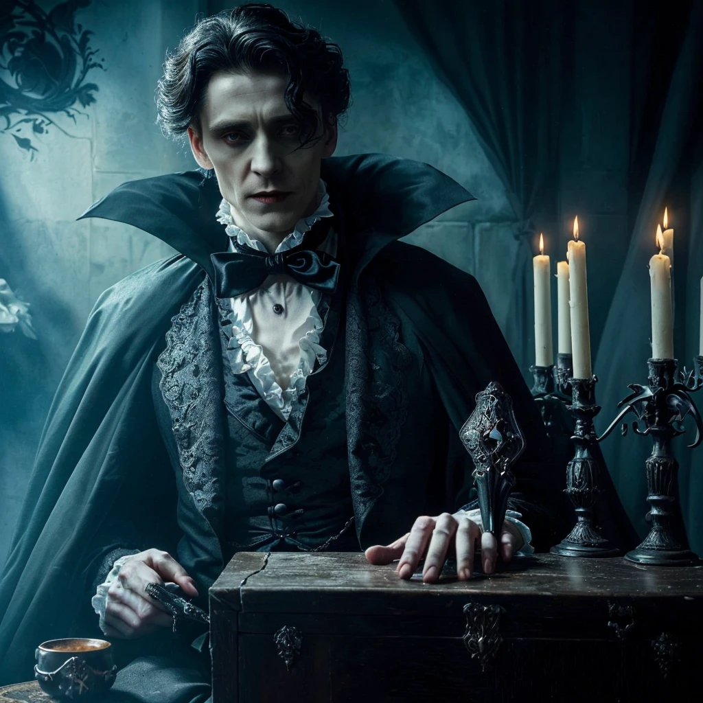 arafed male vampire in a black robe and a black cape, victorian vampire, elegant victorian vampire, male vampire, handsome male vampire, count dracula, portrait of a vampire, tom hiddleston as count dracula, vampire fashion, kramskoi 4 k, vampires fantasy, dark vampire, vampire lord, scary vampire, vampire, victorian gothic, vampire portrait, one man vampire