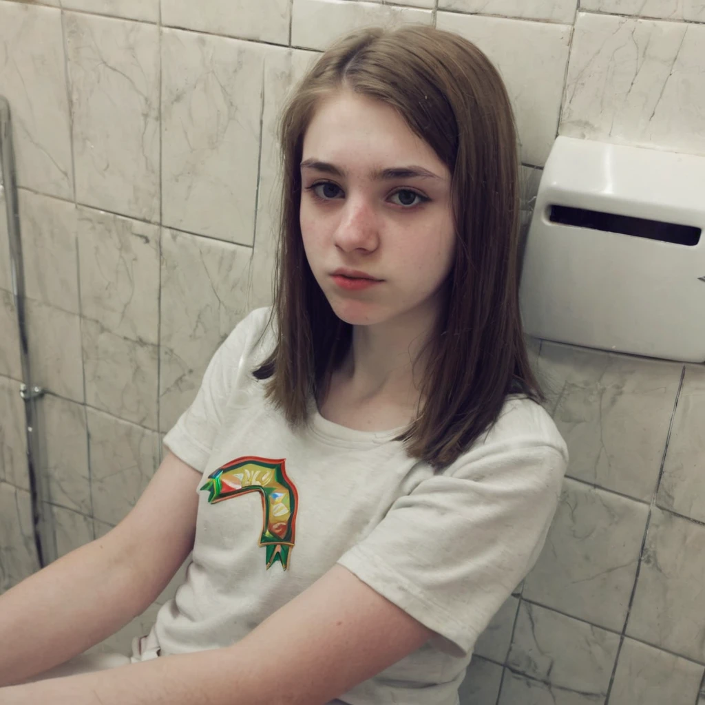 Bun hair Pale skin Kurdish teen in toilet