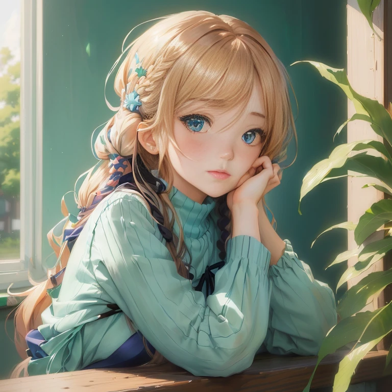 anime girl with long hair and blue eyes leaning on a window ledge, kawaii realistic portrait, beautiful anime portrait, cute anime girl portrait, anime visual of a cute girl, cute portrait, cute anime girl, cute anime girl portraits, portrait anime girl, lofi portrait, portrait of cute anime girl, painted in anime painter studio, smooth anime cg art, anime style portrait
