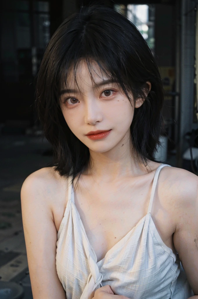 (Skin details:1.4), (smooth skin textures:1.3), Lipstick, background, Direct vision, earrings, serene, calm, (Realistic and detailed eyes：1.2）, (Large Breasts:1.0),Natural skin texture, Realistic facial details, Soft dramatic lighting, Vivid details, 35 mm film, outdoor, (Photo Practical:1.4), (hyper Practical:1.4), (Practical:1.3), (Smoother lighting:1.05), (Improve lighting quality:0.9), (Highest quality real skin textures:1.4), Exquisite eyes, Delicate face, Close-up of face, (Enhance the beauty of skin texture:1.1), Hair details,  Sportswear，normal body ratio, short hair, Moles under the eyes, thinking, A faint smile,公园background，Portrait Photography, Depth of Field, Bokeh, Surrealism, Ray Tracing, (Portrait Photography:1.1), Surrealism, High Detail, Chiaroscuro, Ray Tracing, reflected light, Ultra HD, Ultra HD, masterpiece, Textured Skin, Super Detail, High Detail, high quality, best quality