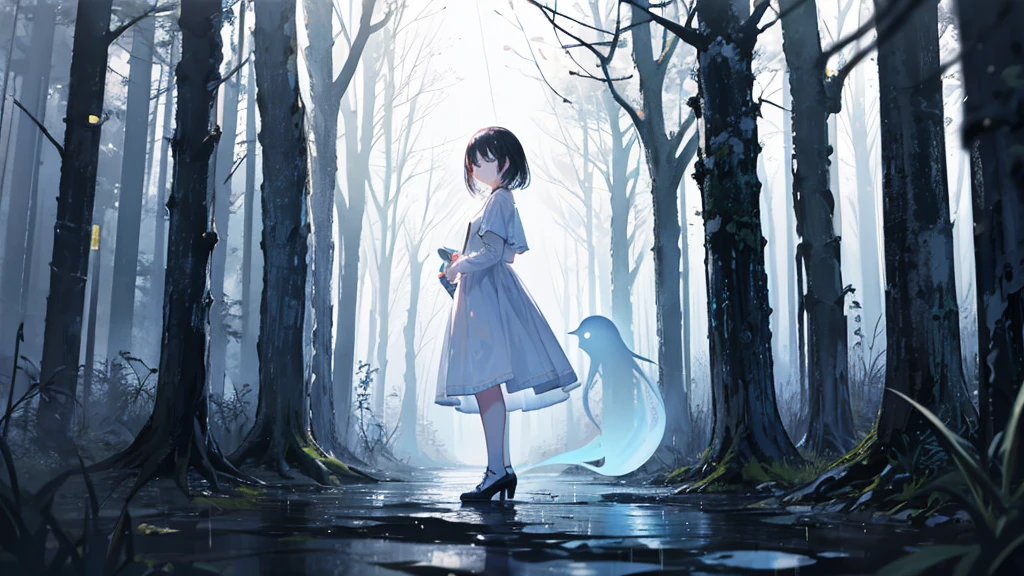 Sea of Trees、Ghost of a woman standing alone、White clothes、Black Hair、Pitch black、rain、midnight