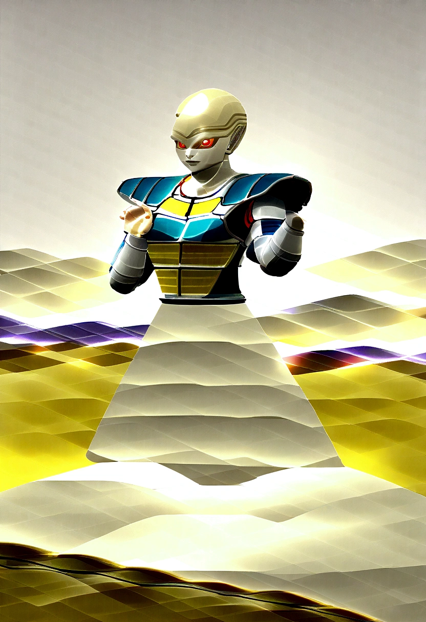 1girl, solo, perfect anatomy, CG:1.9, ultra detailed:1.9, ultra-detailed:1.9, high resolution:1.9, high res:1.9, absurdres:1.9, masterpiece:2, high quality:2, best quality:2, (Create an image of a character wearing Saiyan armor inspired by the Dragon Ball series. The armor should include a chest plate with shoulder guards, wrist guards, and boots, all with a sleek, futuristic design. The chest plate and shoulder guards should be primarily white with black and gold accents. The wrist guards and boots should match, featuring the same color scheme. The character should have a muscular build and a confident, battle-ready pose, set against a dramatic background with elements of an alien landscape or battlefield. The design should capture the iconic look of Saiyan armor while incorporating modern, detailed aesthetics)