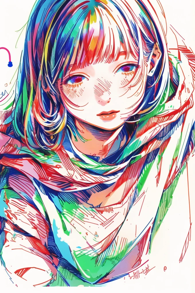 (masterpiece, best quality), 1girl, watercolor, lineart, rough sketch, RGB, chromatic aberration、On a bright red campus"YES"Character