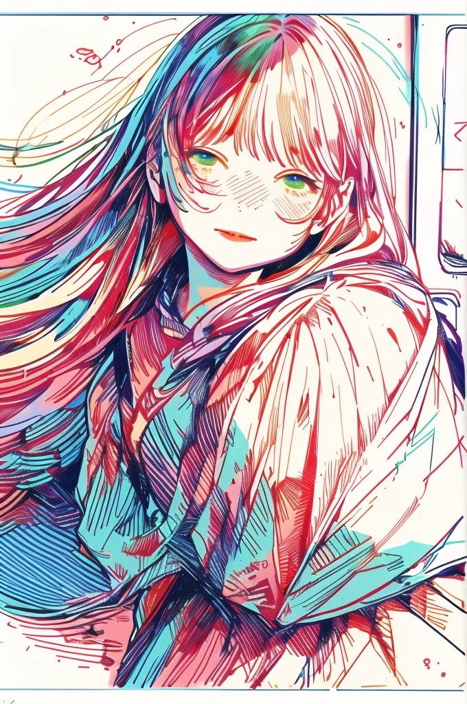 (masterpiece, best quality), 1girl,   watercolor, lineart, rough sketch, RGB, chromatic aberration、On a bright red campus"YES"Character