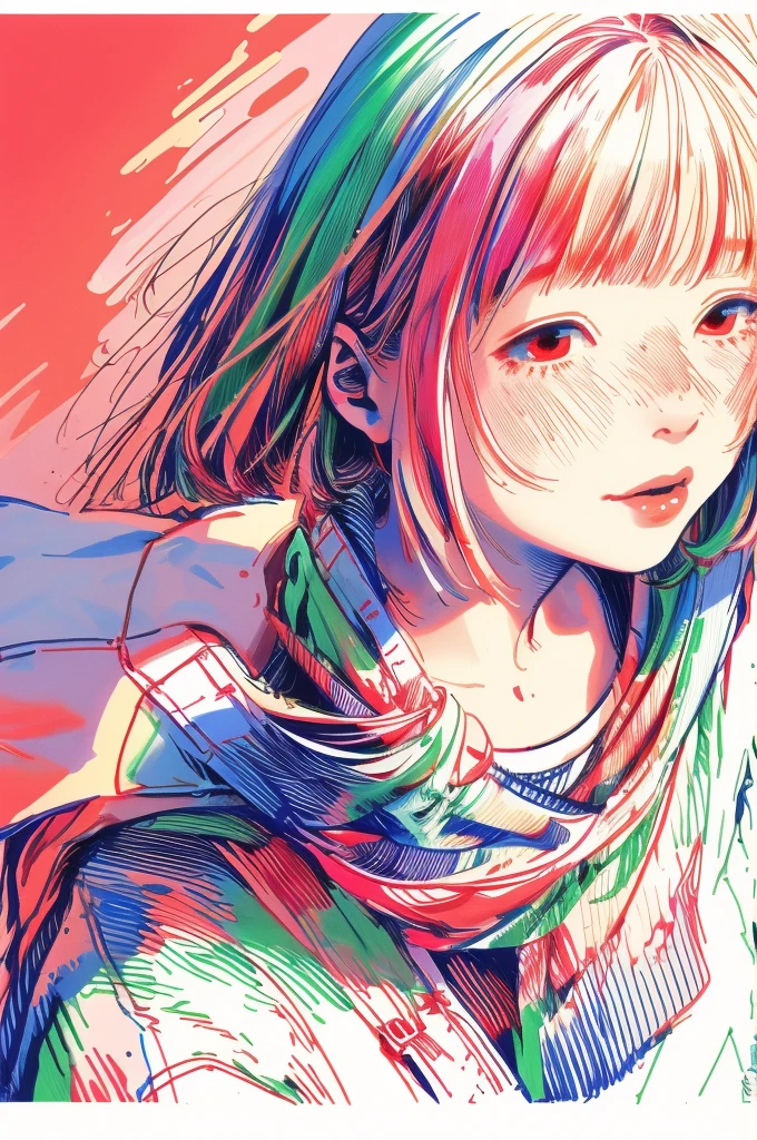 (masterpiece, best quality), 1girl, watercolor, lineart, rough sketch, RGB, chromatic aberration、On a bright red campus"YES"Character