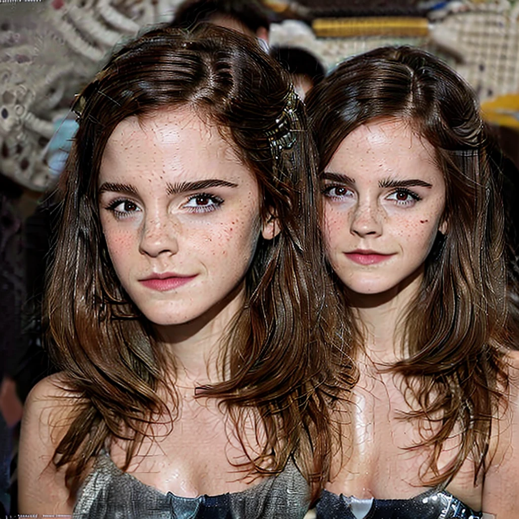 Emma Watson actriz and kpop idol more realism in hair and clothing. “Create an image of Emma Watson as a pre-Hispanic goddess in the Teotihuacán Ruins, with a feather headdress and a hand-woven dress” “Create an artistic representation of a pre-Hispanic Mexican goddess with a face adorned with freckles and eyes that mix green and blue colors in a hypnotic way.”