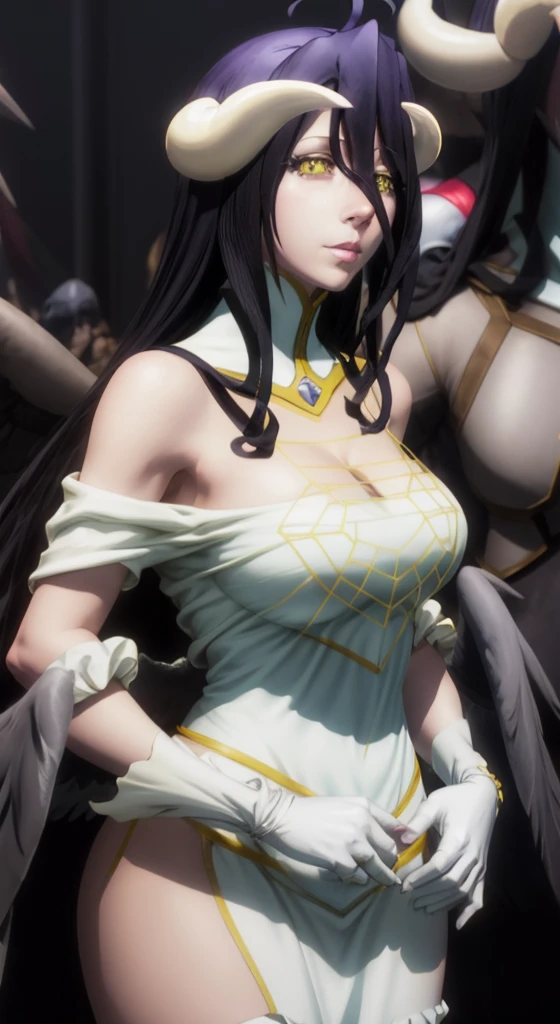 anime girl with long black hair and white dress nude albedo from overlord, albedo from the anime overlord big boobs agheo face, , albedo, hestia, albedo texture, white horns queen demon, anime goddess, /!\ the sorceress, shalltear from overlord, twintails white_gloves