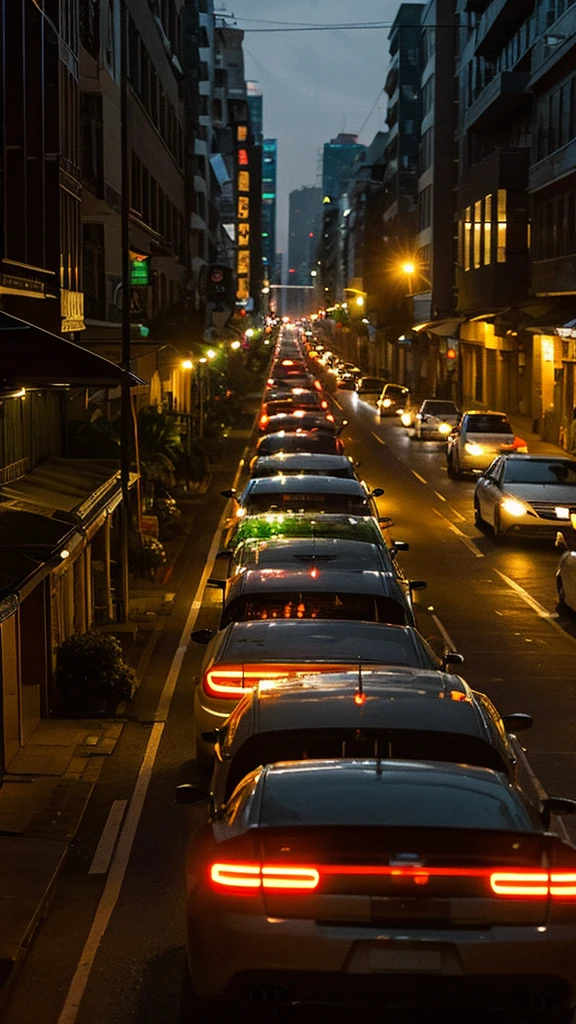 A convoy of cars moved slowly through the quiet streets in the darkness of the night.