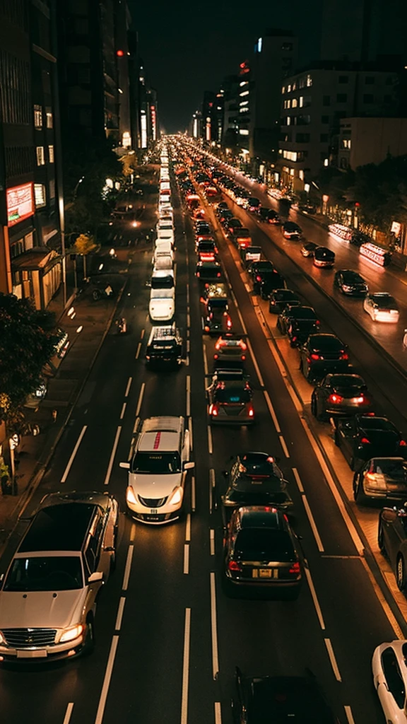 A convoy of cars moved slowly through the quiet streets in the darkness of the night.