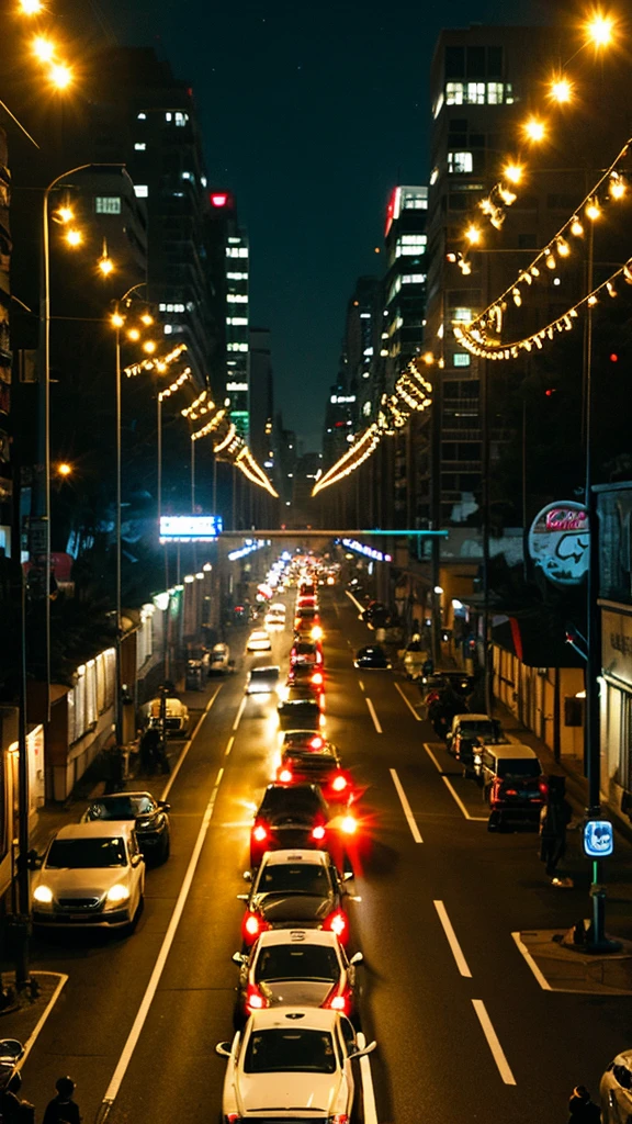 A convoy of cars moved slowly through the quiet streets in the darkness of the night.