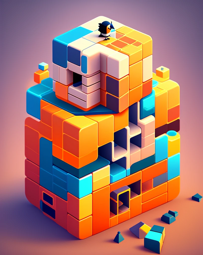 Cube penguin looking for treasure chest on puzzle map, trending on Art Station, Monument Valley, Level Design, Low Poly, Isometric Art, 3D Art, High Detail, Art Station, Concept Art, behance, Ray Tracing, Smooth, Clear focus, Ethereal Lights