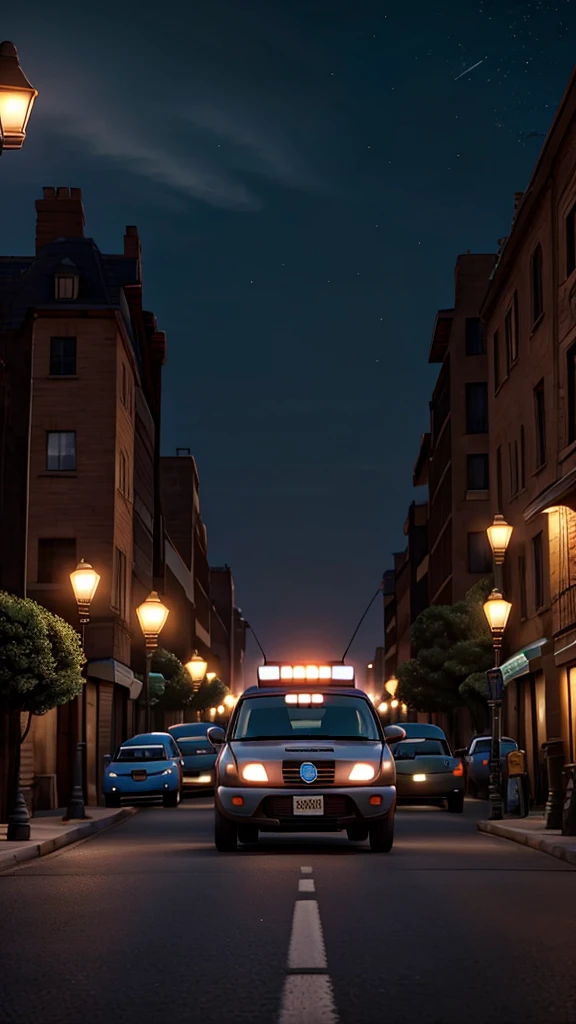 A convoy of car moved slowly through the quiet streets in the darkness of the night.