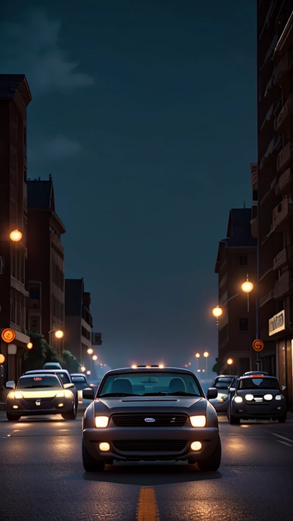 A convoy of car moved slowly through the quiet streets in the darkness of the night.