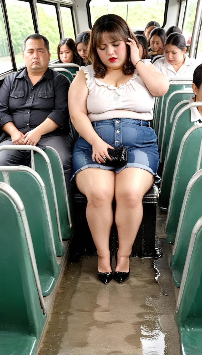 1woman,(masterpiece:1.8),photo-realistic,16k,(beautiful 40s japanese plump lady:1.3),(frilled blouse:1.4),belt,(denim pants:1.4),pumps,(whimpering:1.6),(panicking:1.6),(crying:1.7),(handing on wetting crotch with both hands:1.2),(on the bus,sitting:1.4),crowd,(wetting:1.3),(dripping pee:1.3),long hair,straight hair,black eyes,MILF,curvy,(huge breasts:1.2), makeup,lipstick,eyeliner,mascara,eyeshadow