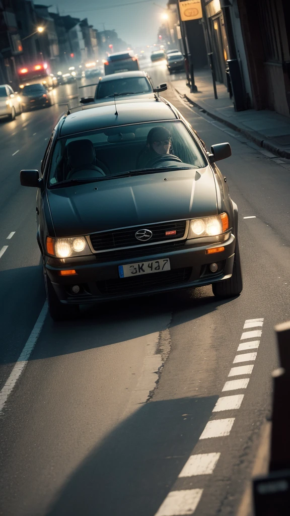A convoy of car moved slowly through the quiet streets in the darkness of the night.