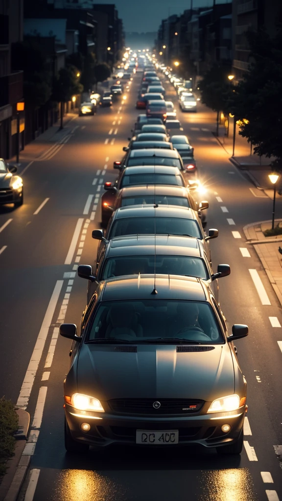 A convoy of car moved slowly through the quiet streets in the darkness of the night.
