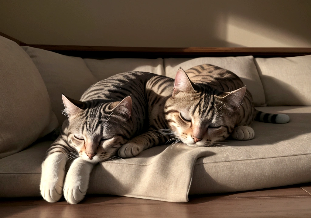 (best quality, 4k, 8k, high resolution, masterpiece: 1.2), ultra detailed, (realistic, photorealistic, photorealistic: 1.37), one cat sleeping in the living room (eyes closed). A wonderful award-winning image