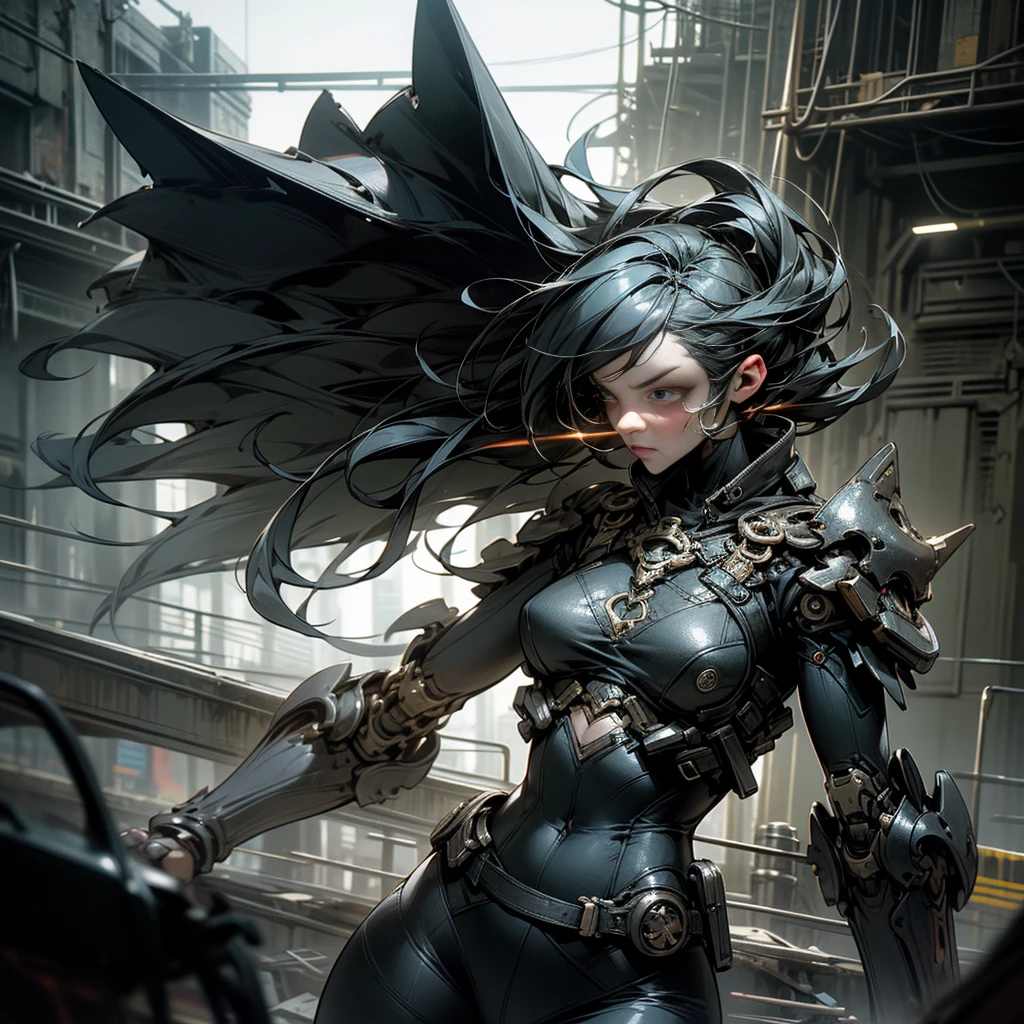 1 girl, attractive body in sexy clothes, gothic, wearing punk attire, destroyed city, in a mortal battle, solo, masterpiece, flawless, no anomalies, photorealistic, 8k, high quality, dramatic lighting, moody atmosphere, dark colors, gritty urban environment, hyper detailed, cinematic composition, dynamic pose, intense expression, body without anomalies two arms and hands without anomalies two without anomalies body shape without anomalies in the character, have 2 arms and hands without anomalies and defects, have 2 legs without anomalies and defects, masterpiece, detailed, detailed eyes, mouth, nose, waist without defects or anomalies, beautiful hair, sexy pose