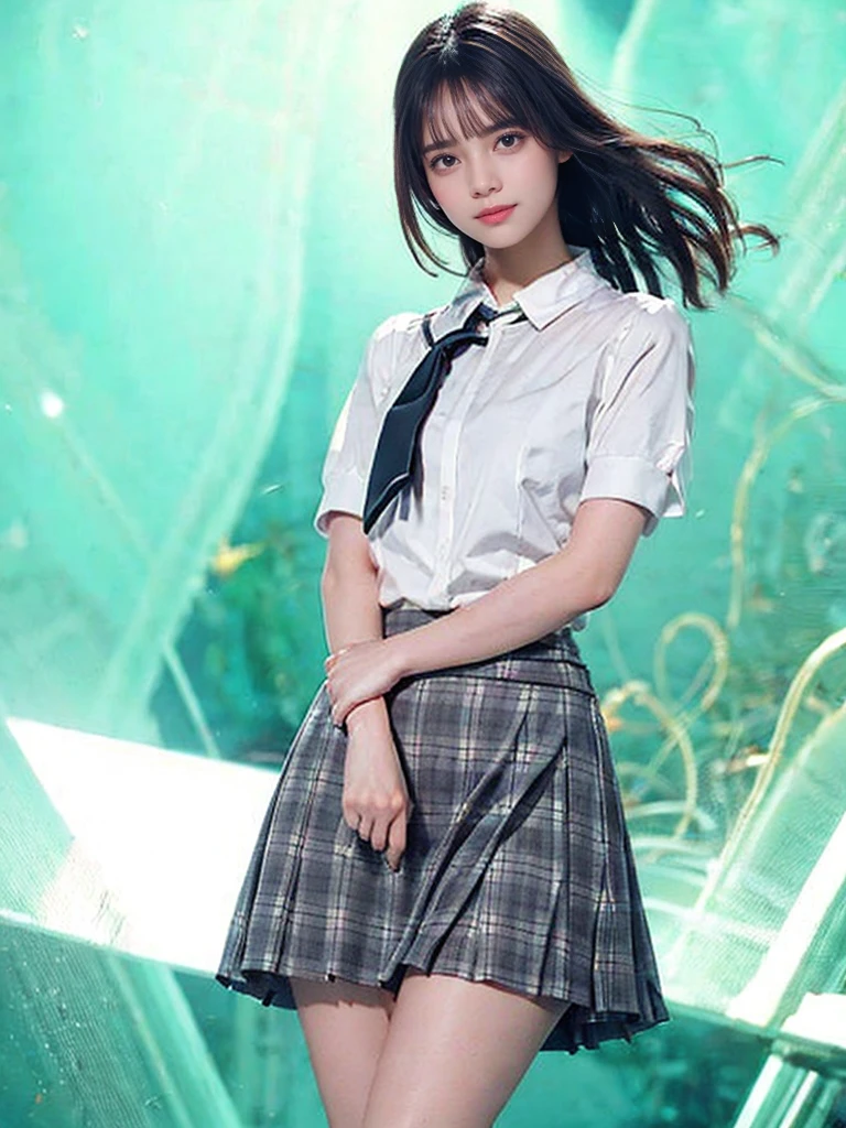 raw photo, 1girl, medium breast, collared blouse, White blouse, pussy, nipple, light smile, detailed skin, simple background, Above the knee, (skirt lift:1.2), skirt lift pov, panty pull, shirt lift up, bra lift up, photorealistic, depth of field, masterpiece, best quality, anatomically correct, super detail, textured skin, accurate
