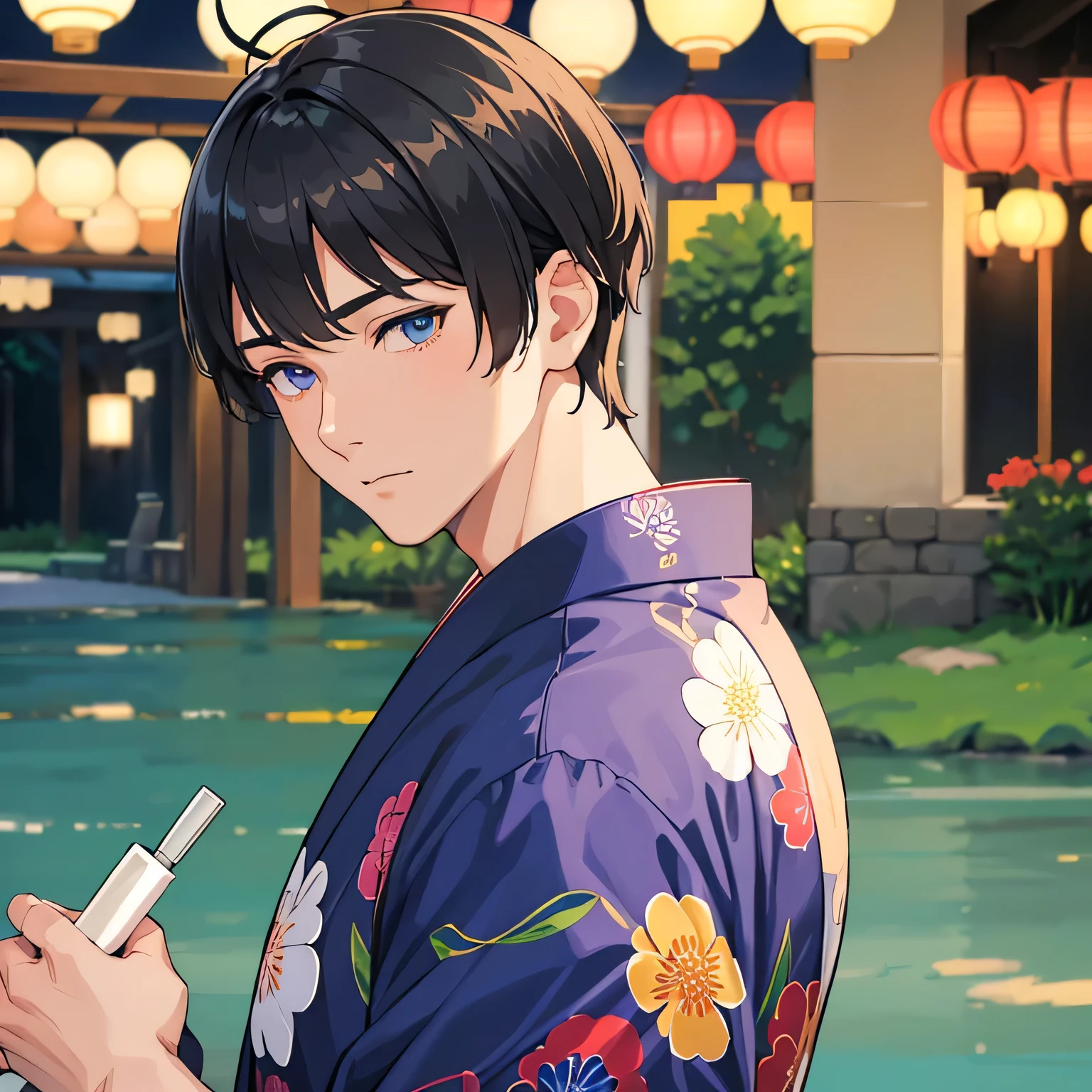 ((Men)), beautifully detailed beautiful eyes ,One_It has_hair _black_(Short)_(Spits)_hair , ((Beautiful)) ,(a little bangs), the yukata,
very detailed face, ((adult man)),